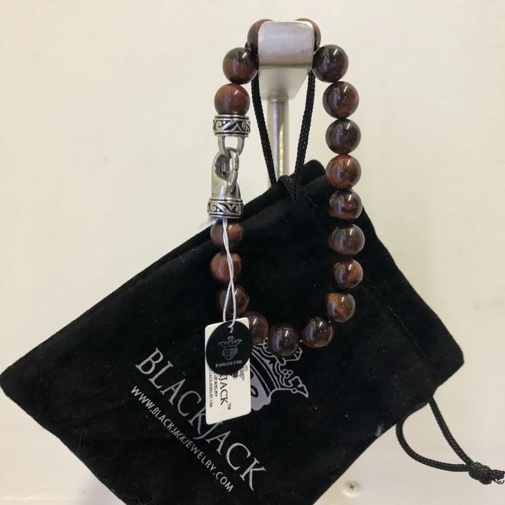 Blackjack Genuine Red Tiger Eye 10mm Bead Bracelet